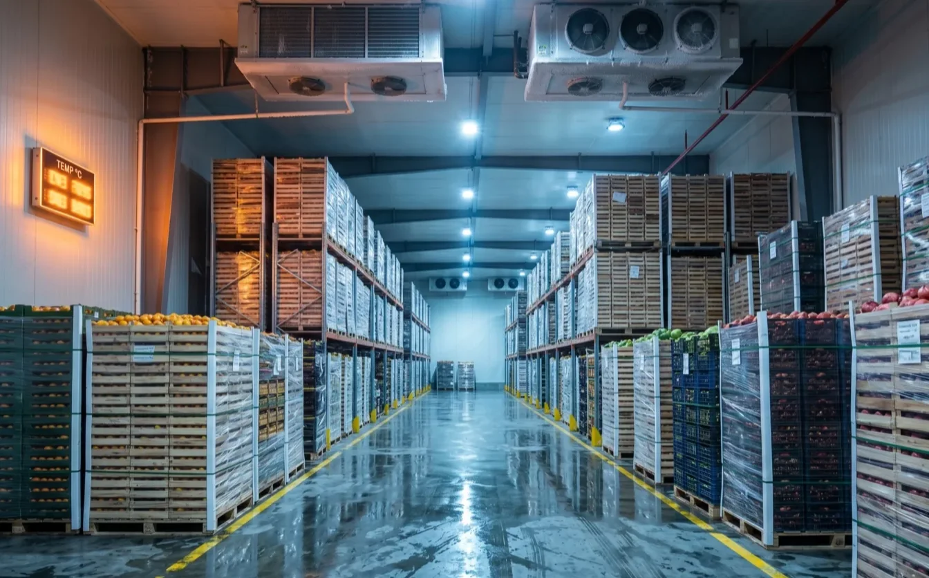 Cold chain management for fresh produce export — temperature-controlled reefer container loading at Egyptian port