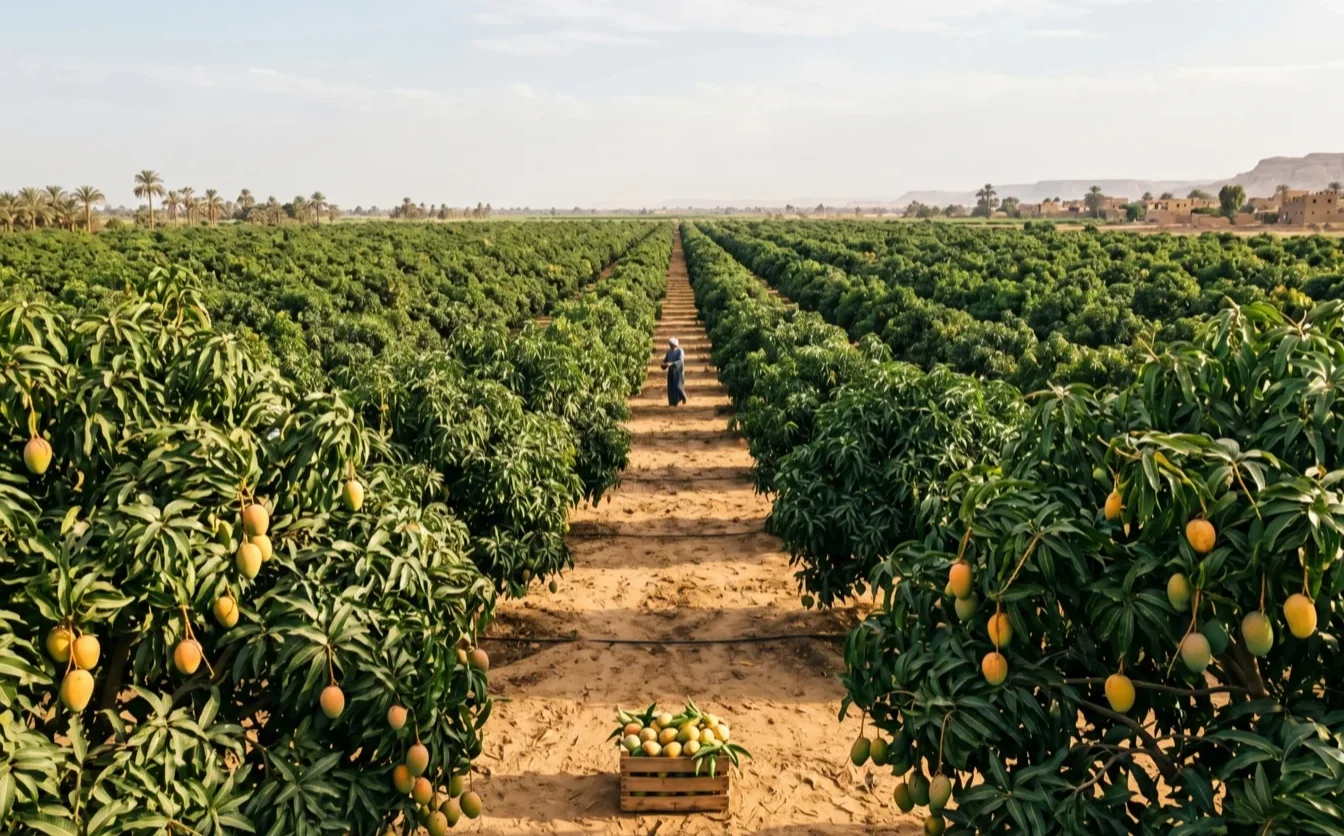 Egyptian Keitt and Kent mangoes in season — export-grade fruit packed for EU and GCC buyers